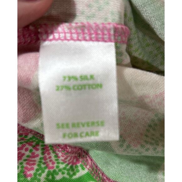 Lilly Pulitzer L Clare Silk Cotton Dress Pink Green Y2K Ruffle Babydoll Feminine - Picture 7 of 8